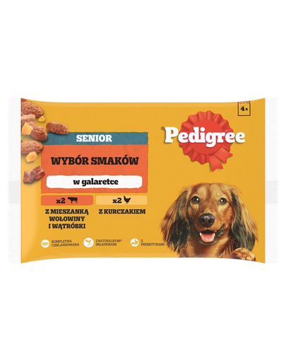 PEDIGREE Senior plicuri caini senior 4x100 g in jeleu, vita, pui si ficat