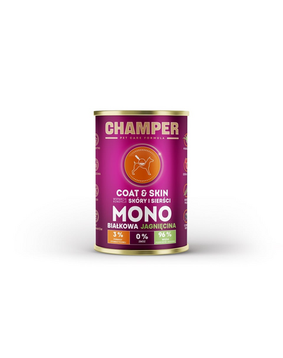 Conserva pentru caini CHAMPER Coat Skin monoproteica cu miel 400 g
