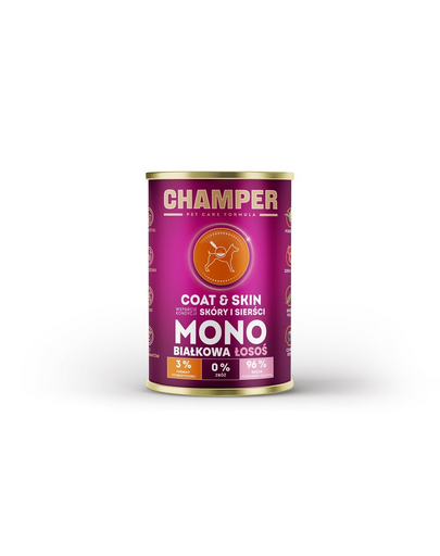Conserva hrana monoproteica CHAMPER Coat Skin Somon 400 g pentru caini