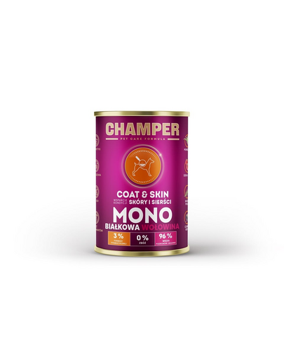 Hrana cu vita pentru caini CHAMPER Coat Skin monoproteica 400 g