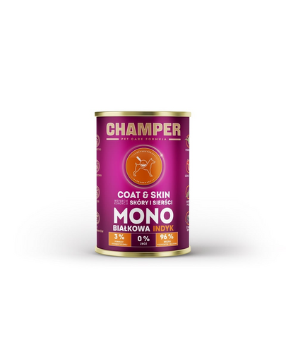 Hrana monoproteica pentru caini CHAMPER Coat Skin curcan 400 g