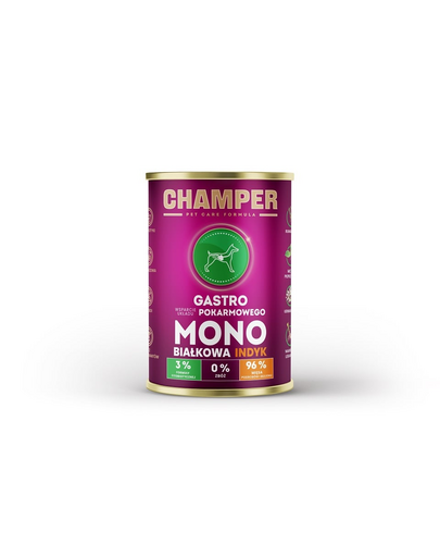 Hrana umeda pentru caini CHAMPER Gastro 400 g curcan