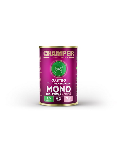 Hrana caini cu somon CHAMPER Gastro 400 g monoproteica