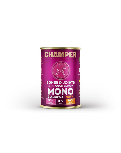 CHAMPER Bones Joints hrana monoproteica pentru caini 400 g curcan