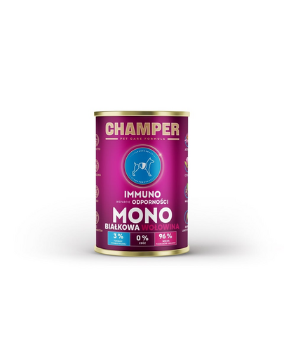 CHAMPER Immuno hrana cu vita pentru caini 400 g monoproteica
