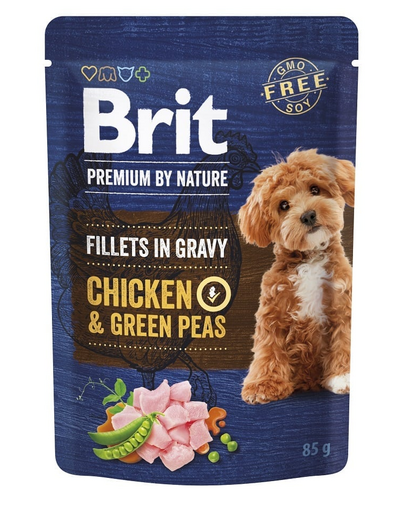 BRIT Premium By Nature Dog Fillets in Gravy 24x85g hrana umeda caini, pui si mazare verde in sos