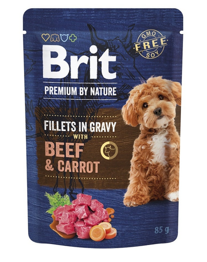 Plic hrana BRIT Premium By Nature Dog Fillets in Gravy 24x85g cu vita si morcovi