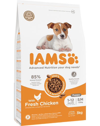 IAMS ProActive Health Puppy & Junior Small & Medium Breed Chicken 3 kg Hrana catei talie mica si medie, cu pui