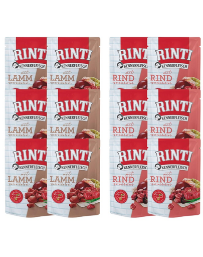 RINTI Kennerfleisch Mix smaków Wołowina Jagnięcina saszetki dla psa 12x400 g
