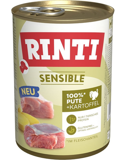 Hrană umedă câini alergici curcan și cartofi RINTI Sensible 400 g