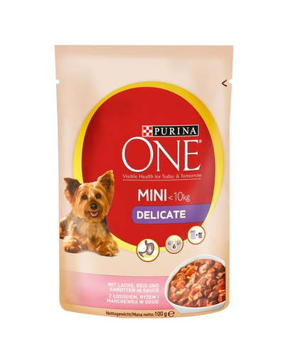 ONE Mini Delicate łosoś, ryż, marchewka w sosie 20 x 100 g dla psów wrażliwych ras małych