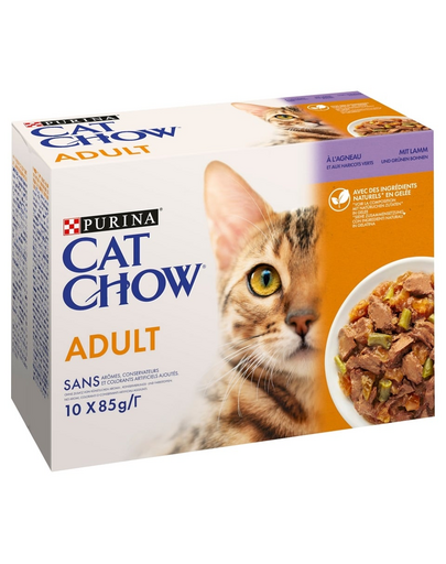 CAT CHOW Adult Multipack z jagnięciną i zieloną fasolką w galaretce 10x85 g