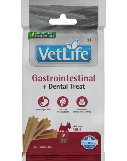 FARMINA Vet Life Dental Treat Gastrointestinal Mini 60 g Gustare dentara gastrointestinala pentru caini de rase mici