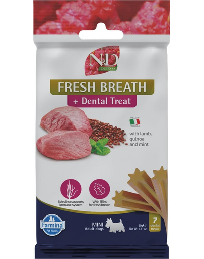 FARMINA N&D Quinoa Dental Treat Fresh breath Mini 60 g recompense dentare, caine talie mica