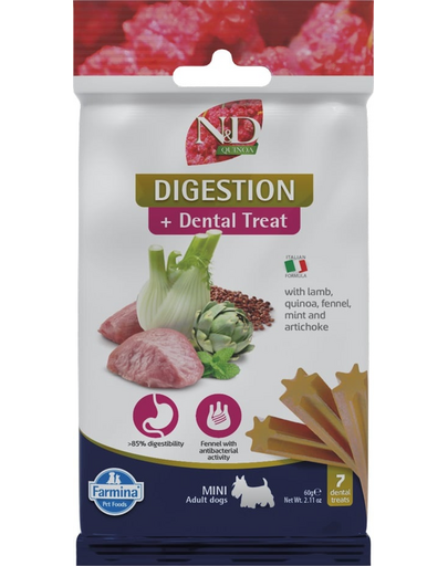 FARMINA N&D Quinoa Dental Treat Digestion Mini 60 g recompense dentare pentru caine de talie mica