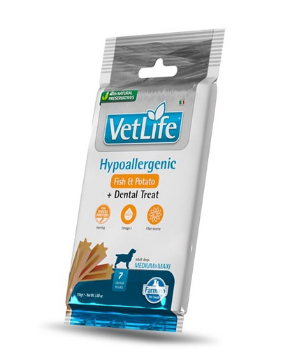FARMINA Vet Life Dental Treat Hypoallergenic Fish Medium/Maxi 100 g batoane dentare pentru caini de talie medie si mare, cu peste