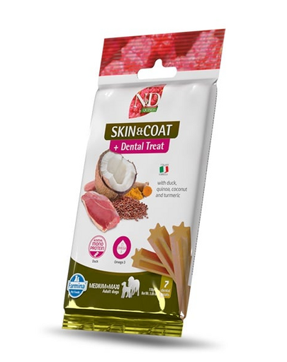 FARMINA N&D Quinoa Dental Treat Skin Coat Duck Medium/Maxi 100 g batoane dentare caini de talie medie si mare, cu rata