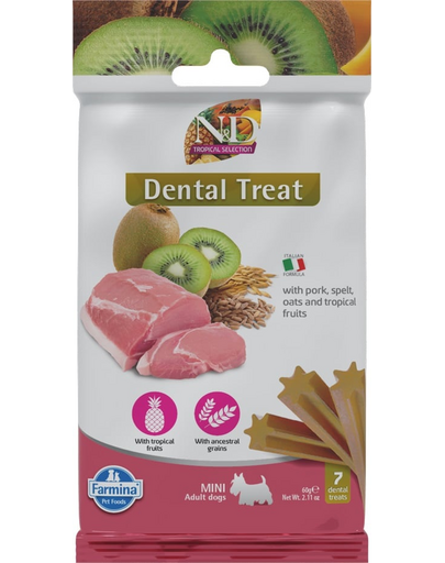 FARMINA N&D Tropical Selection Dental Treat Pork Mini 60 g baton dentar pentru caini de rase mici, cu porc