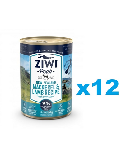 ZIWIPEAK Dog Mackerel&amp;amp;Lamb 12 x 390 g macrou si miel pentru caini