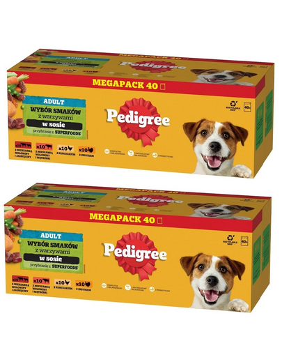 PEDIGREE Adult plicuri caini 80x100g mix arome in sos pui, vita, curcan, miel cu legume