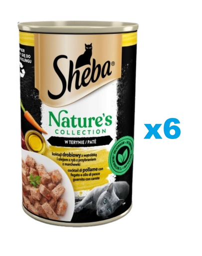 Conserve SHEBA 6x400 g Nature's Collection hrana pisici adulte, cocktail de pasare cu ficat, ulei de peste si morcov in pateu