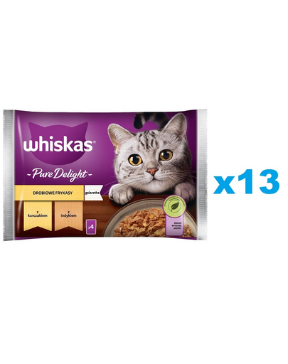 WHISKAS Pure Delight 52x85g hrana pisici adulte, bucati de pui si curcan in aspic