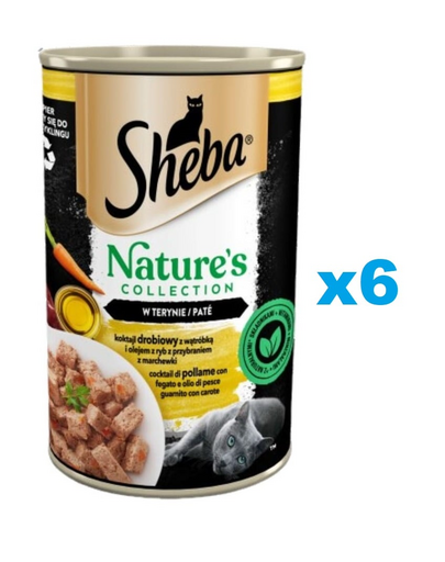 Conserve SHEBA 6x400 g Nature\'s Collection hrana pisici adulte, cocktail de pasare cu ficat, ulei de peste si morcov in pateu