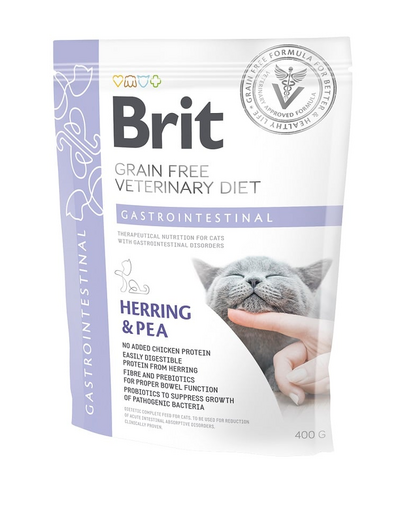 BRIT Veterinary Diets Cat GF Gastrointestinal Low Fat 400 g hrană uscată fără cereale pentru pisici cu sensibilități digestive