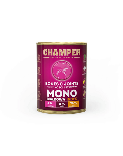 CHAMPER Bones Joints hrana monoproteica pentru caini 400 g curcan