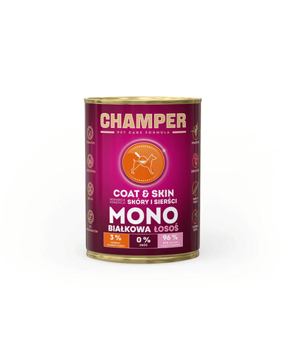 Conserva hrana monoproteica CHAMPER Coat Skin Somon 400 g pentru caini