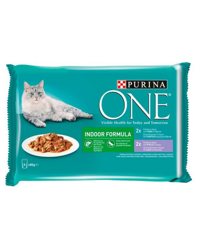 ONE Indoor Formula Mix smaków (z cielęciną i marchewką, z tuńczykiem i zieloną fasolką) 48x85g mokra karma dla kotów