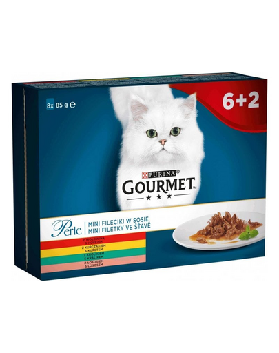Perle Kolekcja Mini Filecików w sosie (wołowina, kurczak, królik, łosoś) 80x85g mokra karma dla kotów