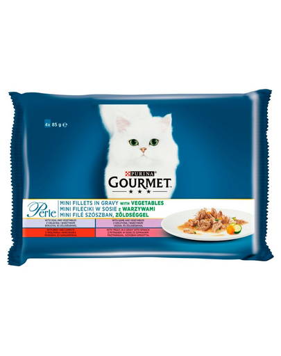 Perle Mini Fileciki w sosie z warzywami (cielęcina, wołowina, dziczyzna, pstrąg) 48x85g mokra karma dla kotów