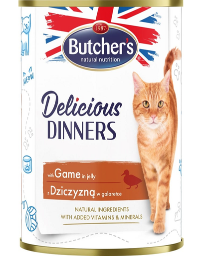 Delicious Dinners, karma dla kota, kawałki z dziczyzną w galaretce, 400g