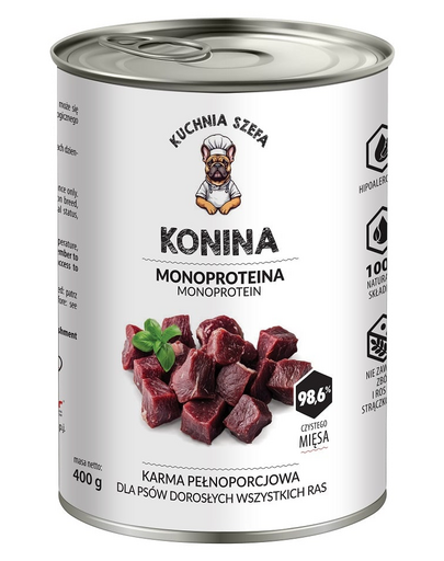 Hrană umedă câini monoproteică cal fără cereale KUCHNIA SZEFA 400 g