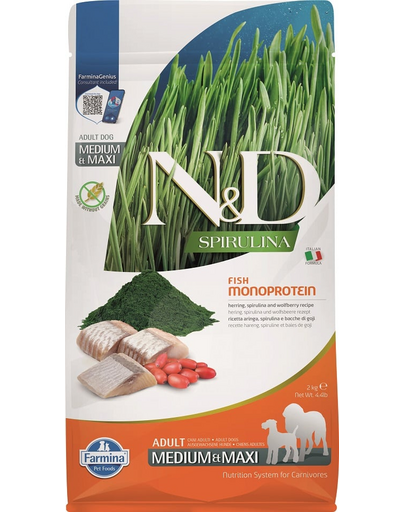 FARMINA N&amp;D Spirulina Adult Medium&amp;Maxi Herring &amp; Wolfberry 2 kg Hrana pentru caine cu hering si spirulina