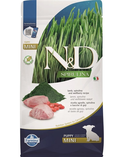 FARMINA N&D Spirulina Puppy Mini miel și goji 800 g hrană căței și femele gestante sau lactante