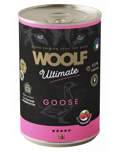 WOOLF Ultimate Adult Dog gâscă și zmeură 400g hrană câini adulți