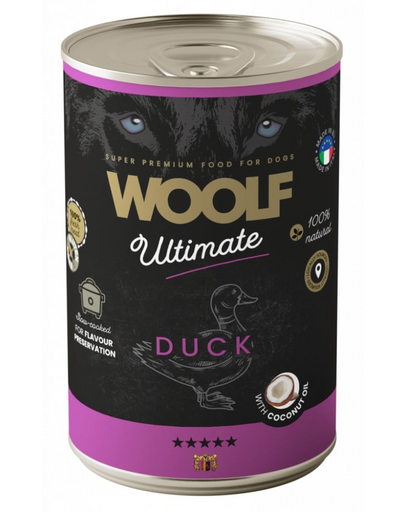 WOOLF Ultimate Adult Dog hrană câini rață cu ulei de cocos 400 g