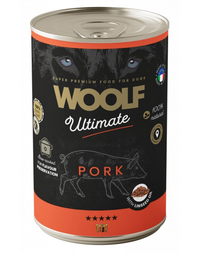 WOOLF Ultimate Adult Dog porc și ulei in 400g hrană câine adult