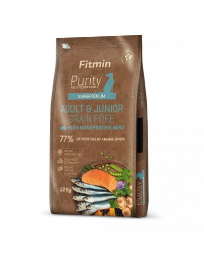 FITMIN Dog Purity Grain Free Adult Junior Fish Menu 12 kg hrană cu pește pentru câini tineri și adulți de rase medii și mari
