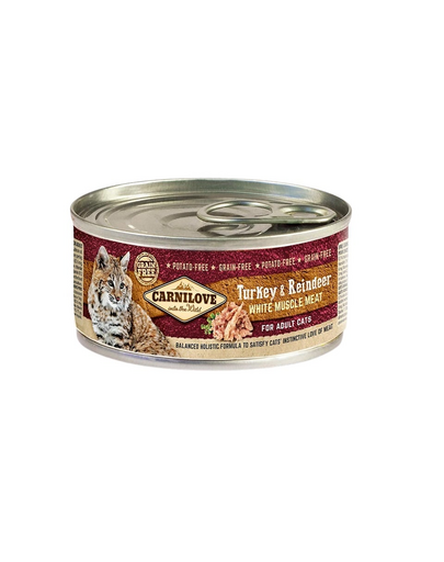 CARNILOVE Adult Cat curcan și ren 100g hrană umedă pisici adulte
