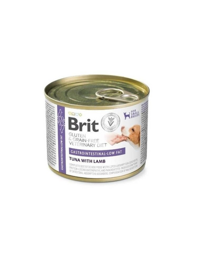 BRIT Veterinary Diet Grain Free Gastrointestinal Low Fat 200 g hrană veterinară cu ton și miel pentru câini