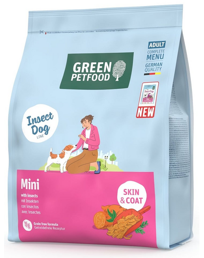 GREEN PETFOOD InsectDog Mini Skin & Coat 900 g hrană uscată fără cereale cu proteine din insecte pentru câini de talie mică