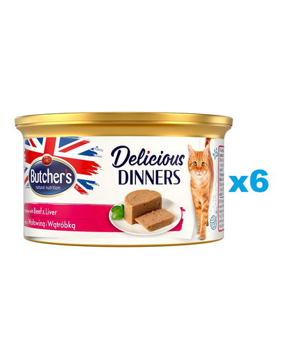 BUTCHER'S Classic Delicious Dinners mousse cu ficat și carne de vită 6x85 g