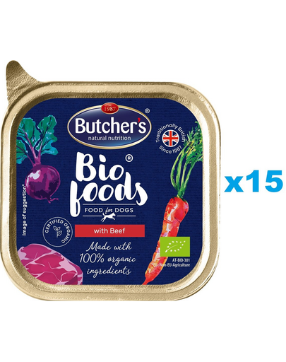 BUTCHER'S BIO foods pate cu vita pentru caini 15x150 g