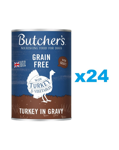 BUTCHER'S Original Recipe in Gravy hrana umeda caini, bucati de curcan in sos, conserva 24 x 400g
