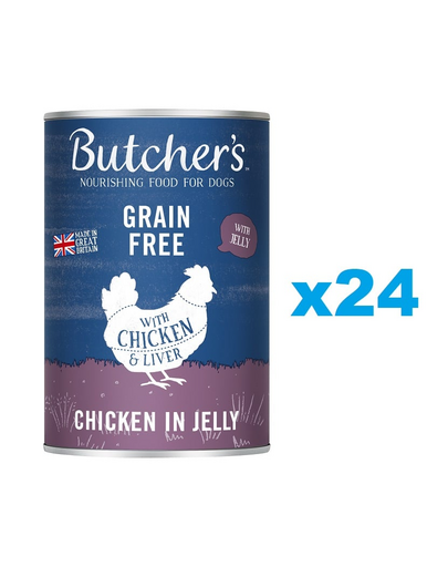 BUTCHER'S Original Recipe in Jelly hrana umeda caini, bucati de pui in jeleu, conserva 24 x 400g