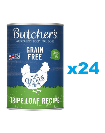 BUTCHER'S Original Tripe hrana umeda caini, pui cu rumen de vita, pate 24 x 400g
