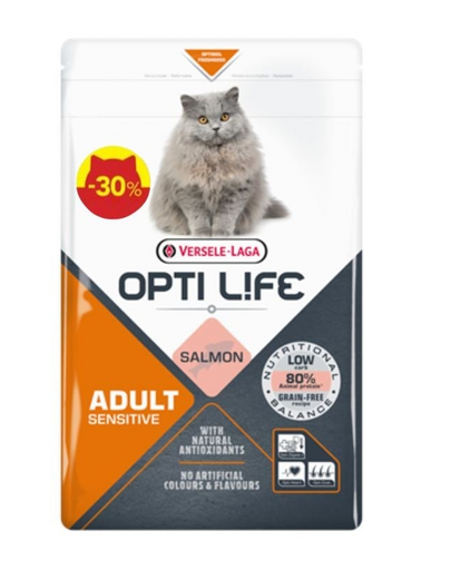 VERSELE-LAGA Opti Life Cat Adult Sensitive Somon 1kg -30% Promo pentru pisici adulte sensibile